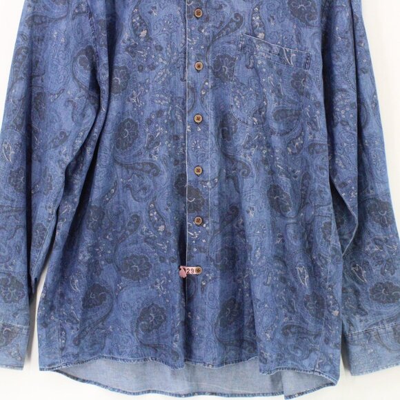 Patrick James Shirt Mens Blue Paisley Pattern Button Down Collared Regular Large - Picture 4 of 9